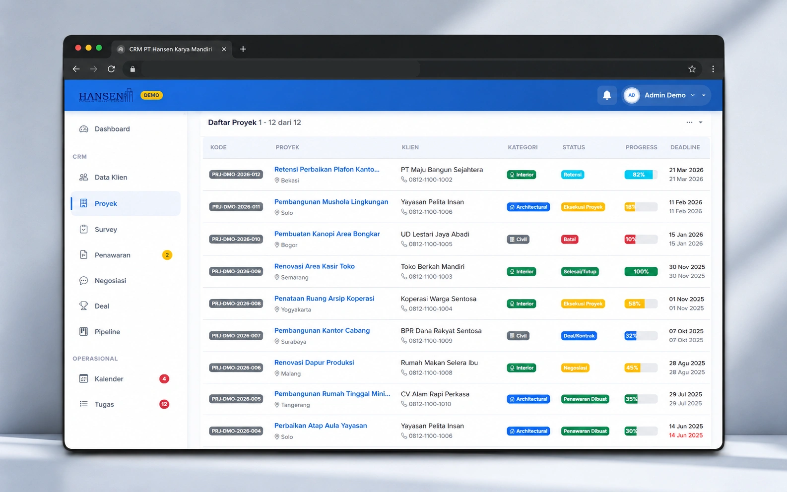 CRM PT Hansen Karya Mandiri mockup 2
