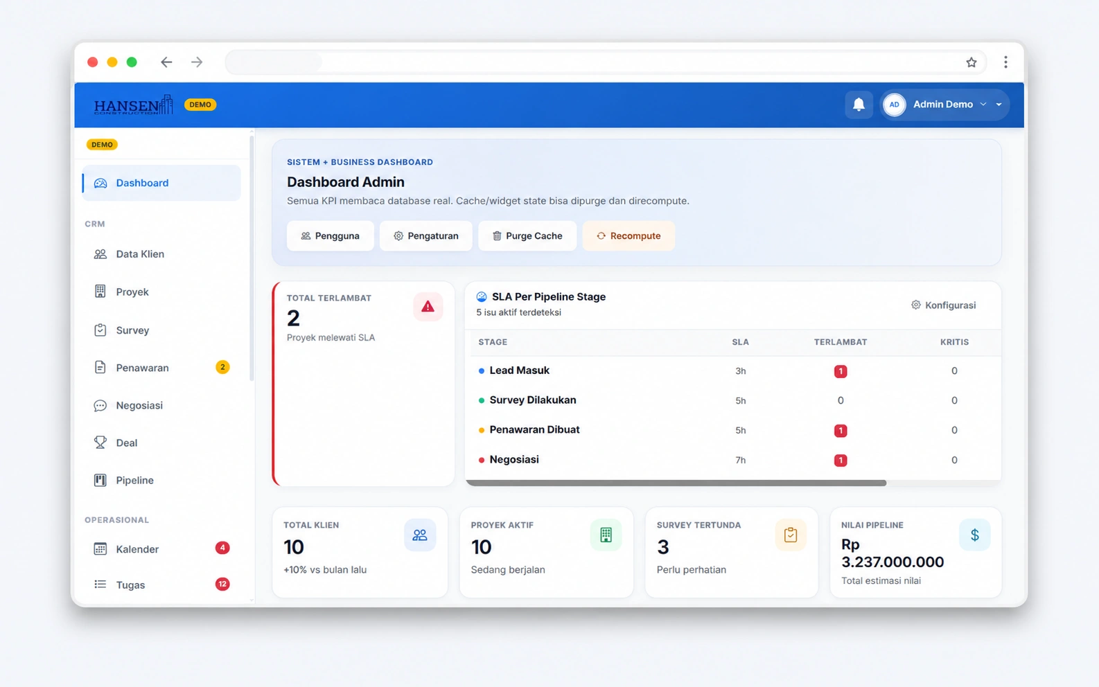CRM PT Hansen Karya Mandiri project preview